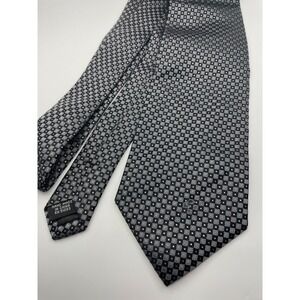 Ferucci Mens Silk Blend Geometric Grid Necktie Black Silver Hand Made RN 51093